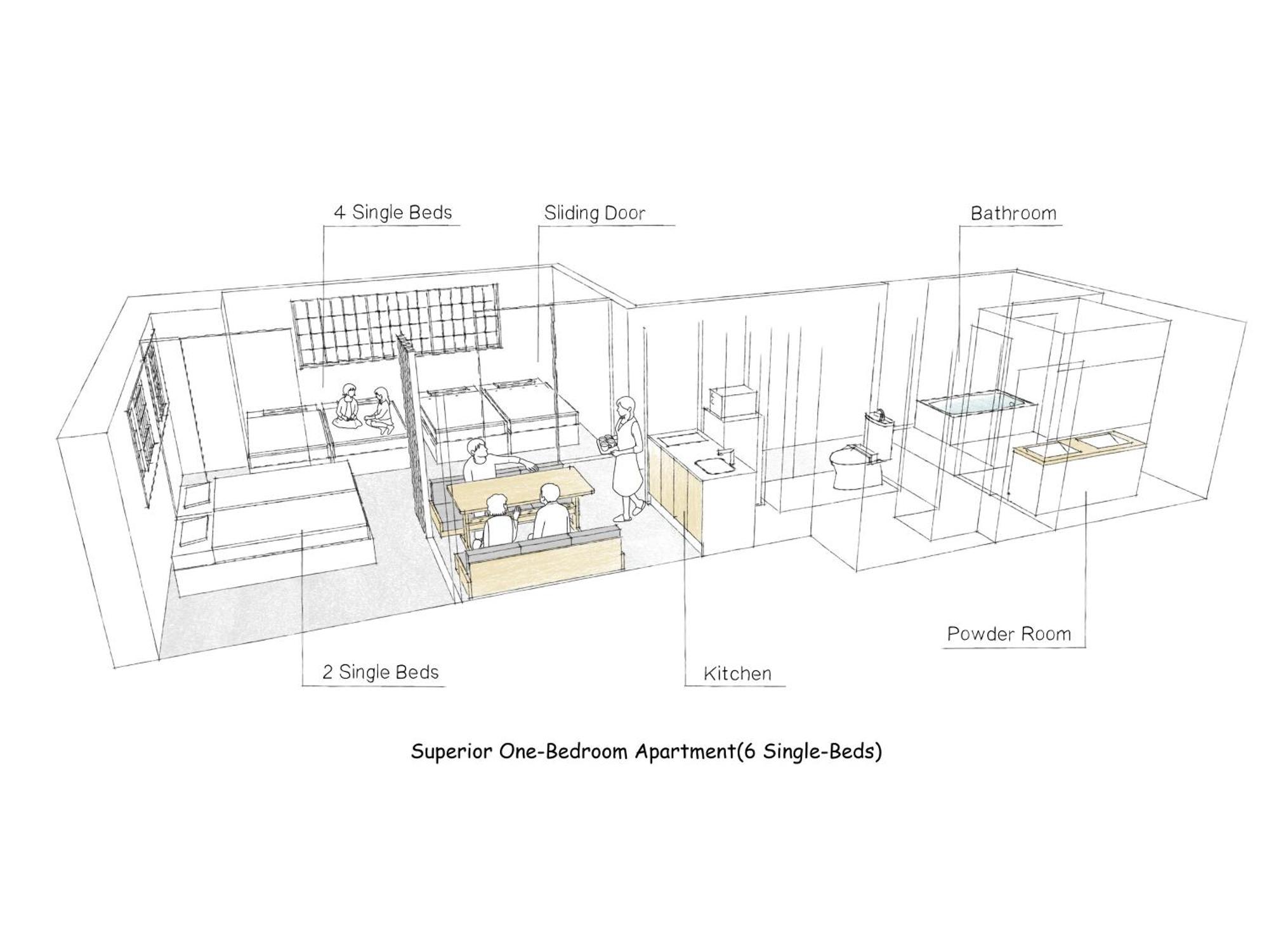 Superior One-Bedroom Apartment 6 Single-Beds